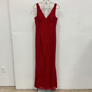 Aidan Mattox Red Lace V-Neck Column Gown Formal Evening Dress Size 12